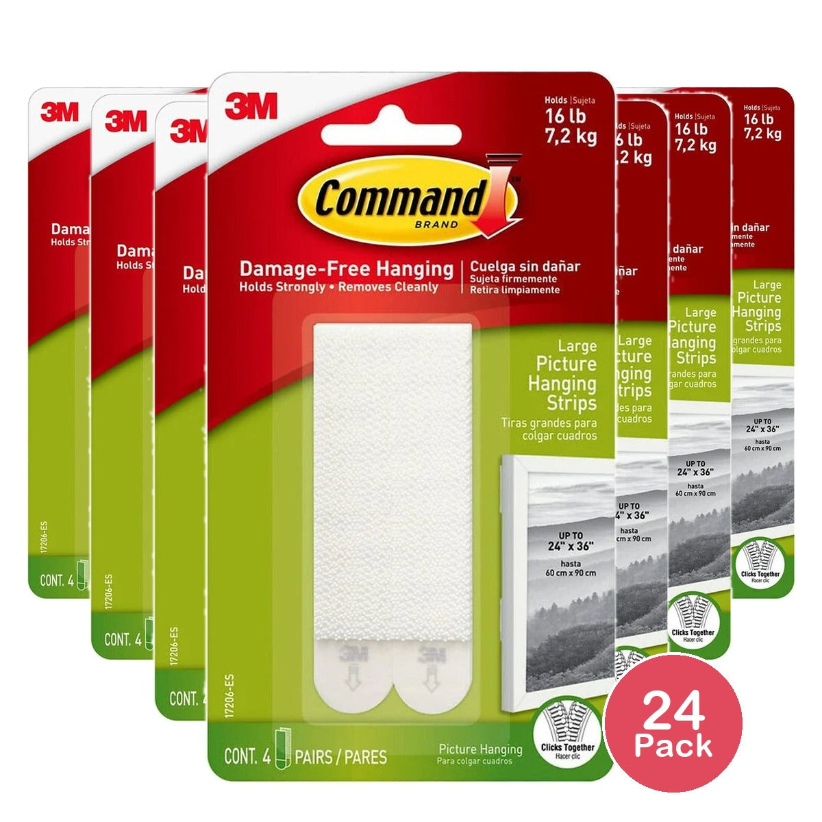 Command Large Picture Hangers White Damage-Free Hanging 4 Pairs 16 Oz (Pack of 24)