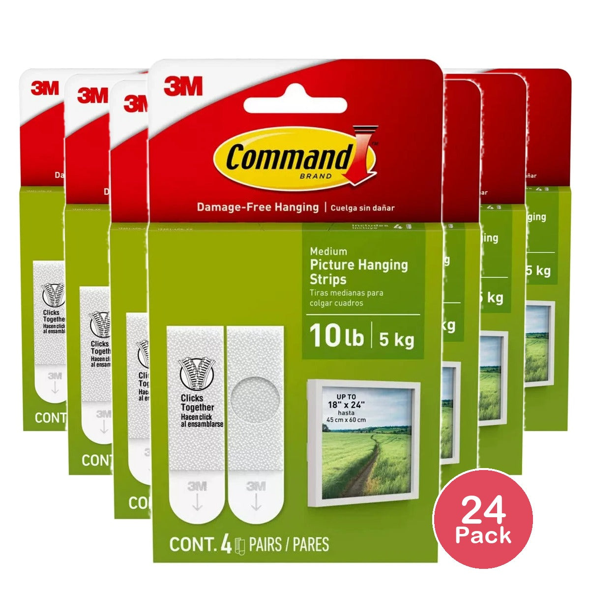 Command Medium Picture Hangers White 4 Pairs Damage-Free Hanging 0.16 Oz (Pack Of 24)