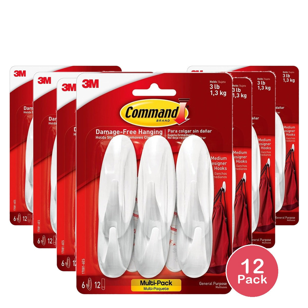 Command Medium Plastic Decorative Hooks White (Pack of 12)