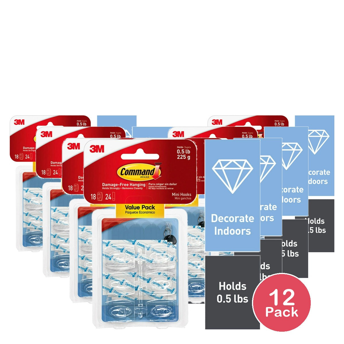 Command Mini Wall Hooks Clear (Pack of 12)