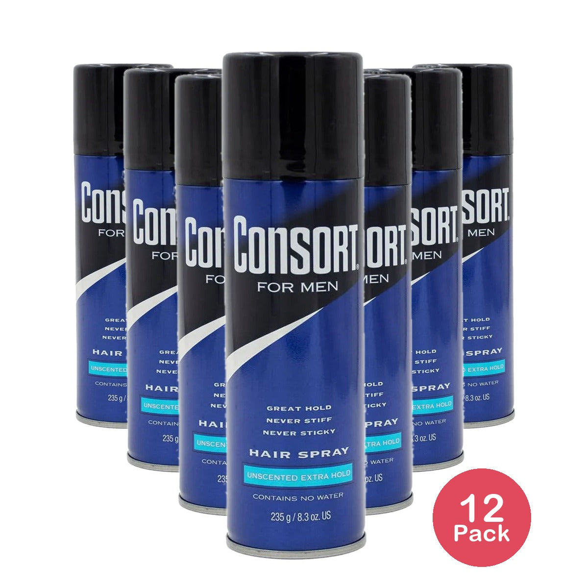 Consort Unscented Extra Hold Aerosol Hair Spray For Men 8.3Oz (Pack of 12)