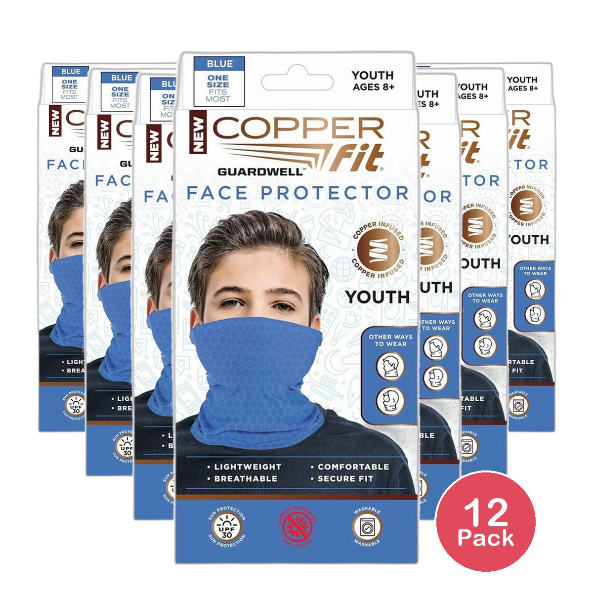 Copper Fit Big Guardwell Face Cover and Neck Gaiter Blue Youth (Pack of 12)