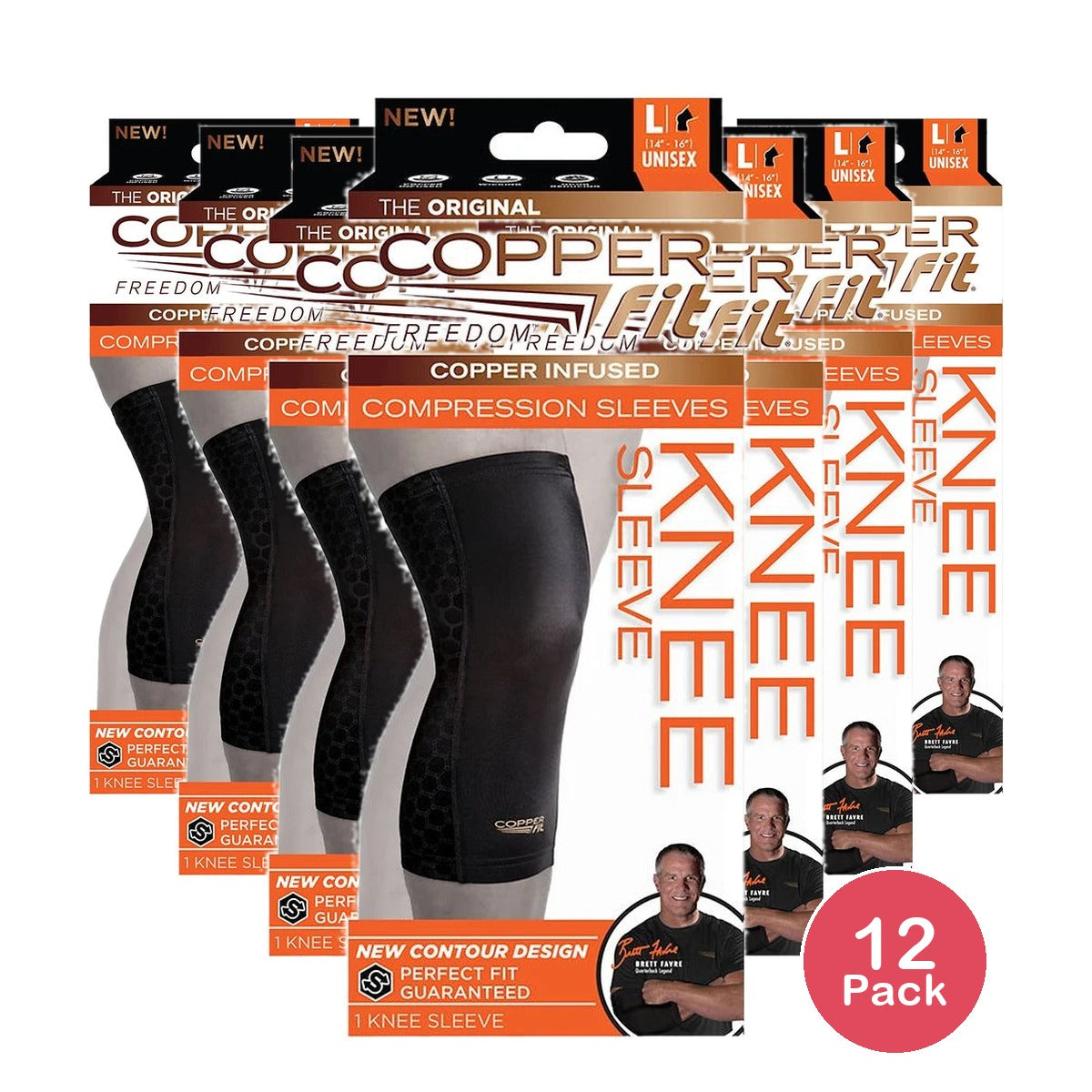 Copper Fit unisex adult Freedom Knee Compression Sleeve Hosiery, Black, Large US (Pack of 12)