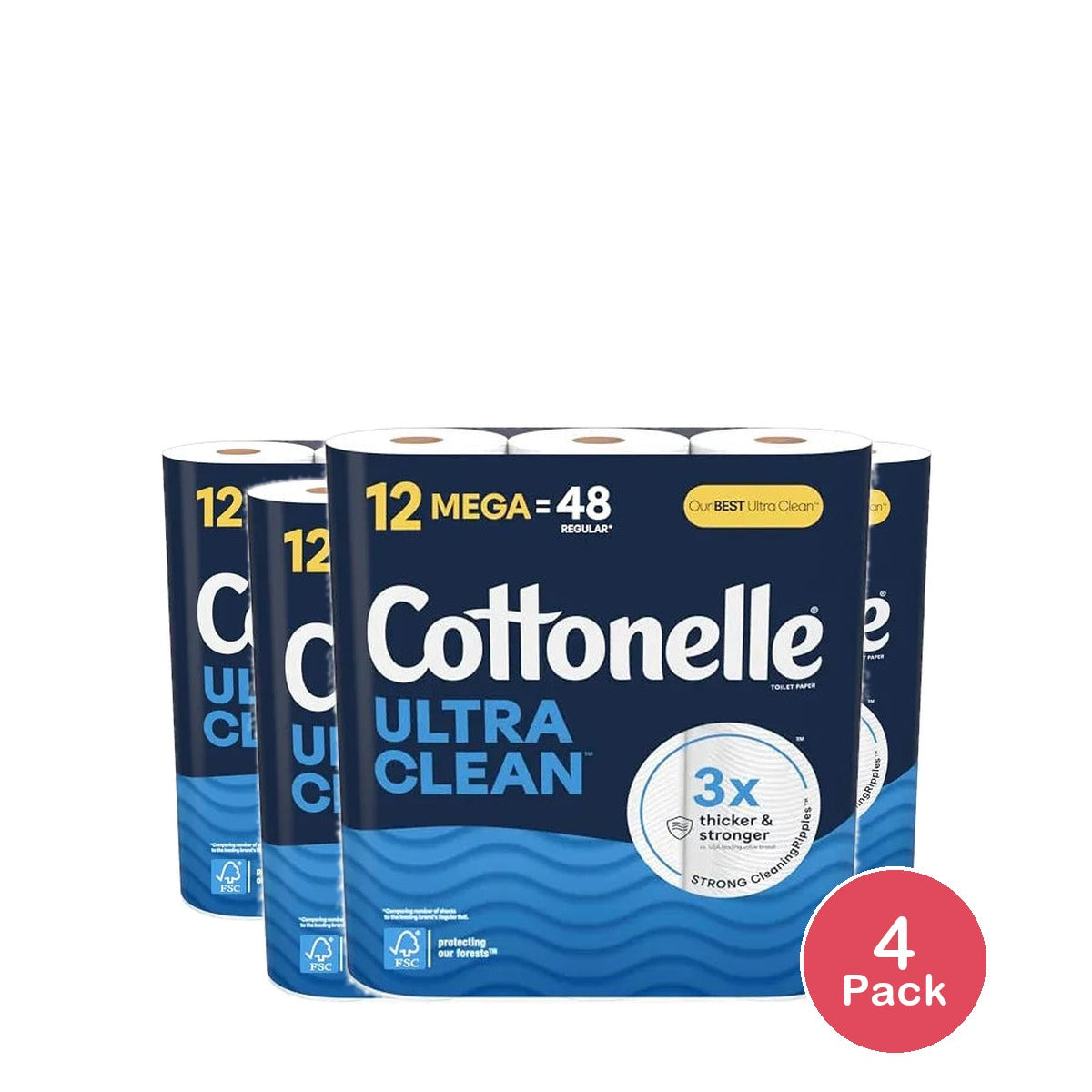 Cottonelle Ultra Cleancare Toilet Paper 12 Rolls 0.06Oz (Pack Of 4)