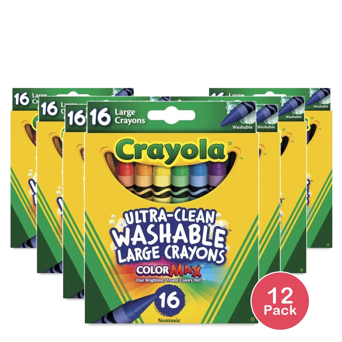 Crayola Ultra Clean Washable Color Max Nontoxic Large Crayons 6.2oz (Pack of 12)