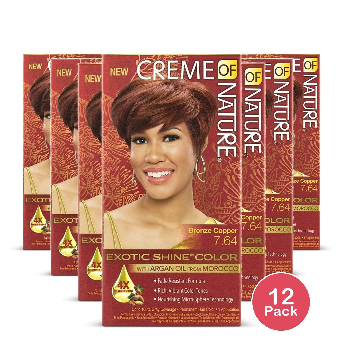 Creme of Nature Exotic Shine Color 7.64 Bronze Copper Permanent Hair Color (Pack of 12)