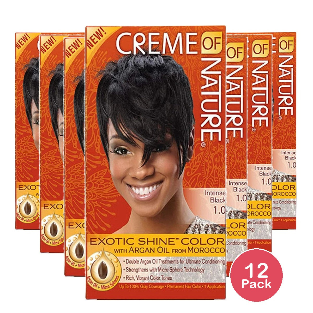 Creme of Nature Exotic Shine Color Intense Black 1.0 Permanent Hair Color (Pack of 12)
