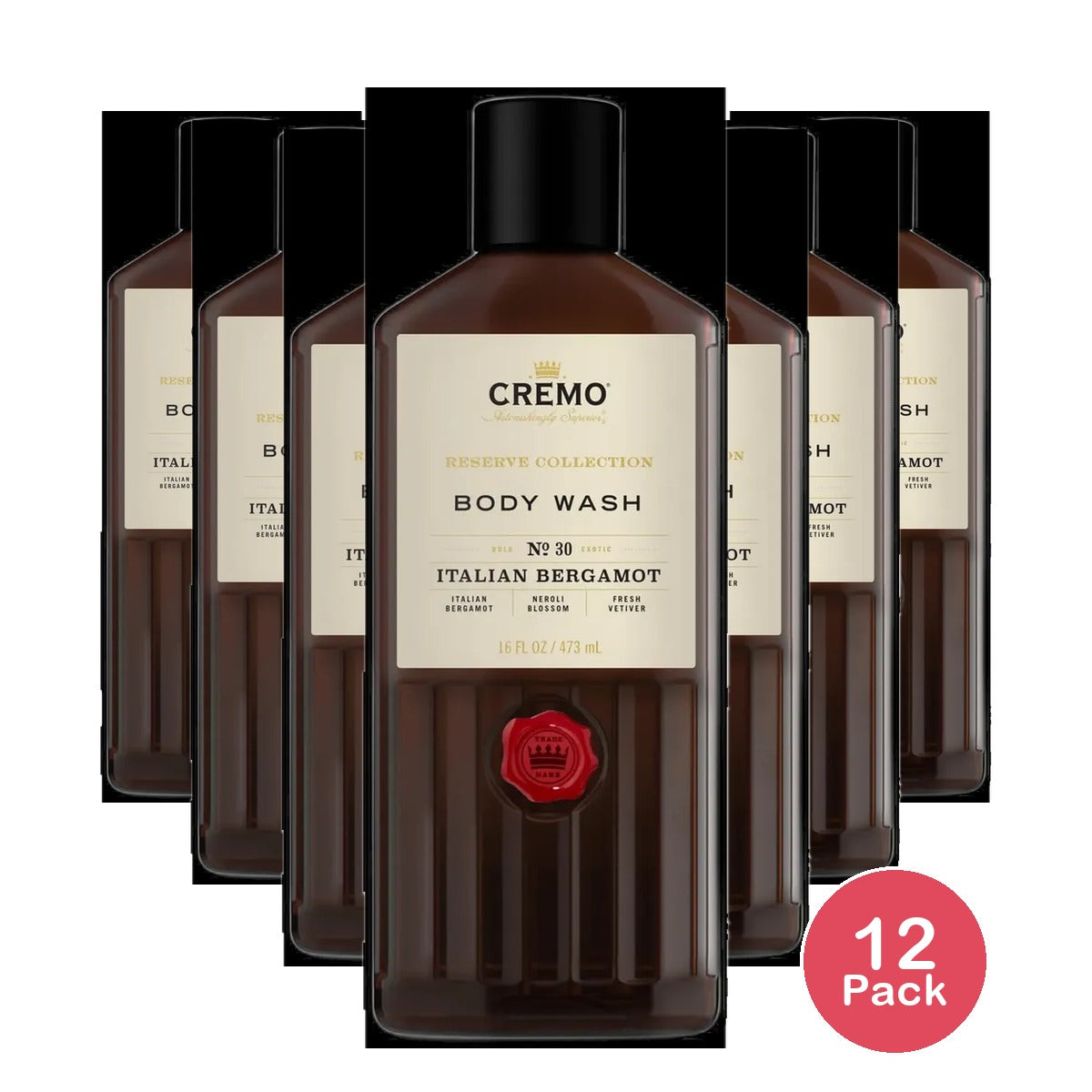 Cremo Body Wash Men Notes of Italian Bergamot Neroli Blossom and Fresh Vetiver Rich-Lathering Italian Bergamot 16 Fl Oz (Pack of 12)