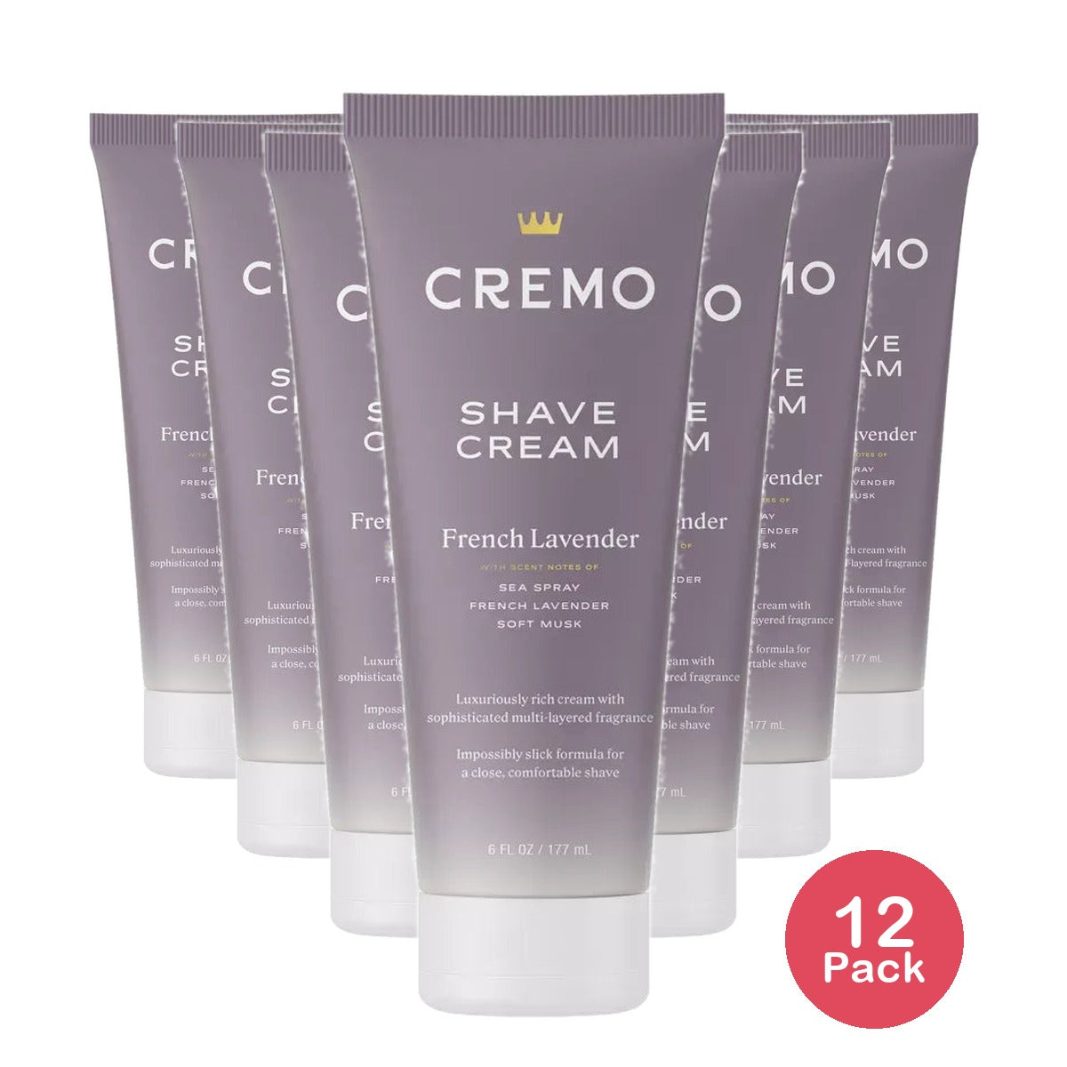 Cremo French Lavender Moisturizing Shave Cream Astonishingly Superior Ultra-Slick Shaving Cream for Women Fights Nicks Cuts and Razor Burn 6 Fl Oz (Pack of 12)