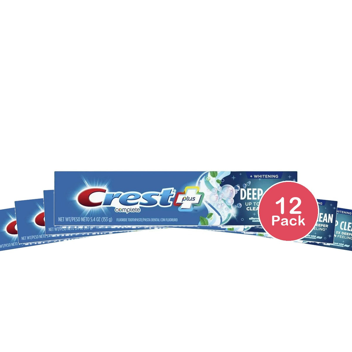 Crest Complete Fluoride Toothpaste Whitening + Deep Clean Effervescent Mint - 5.4 Oz (Pack of 12)