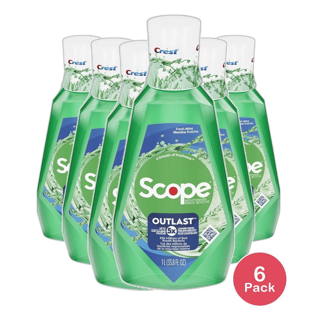 Crest Scope Outlast Mouthwash Long Lasting Mint For Fresh Breath 33.8Oz (Pack of 6)