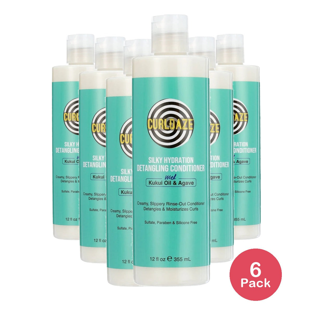 Curldaze Kukui Oil & Agave Silky Hydration Detangling Conditioner – 12 Fl. Oz (Pack of 6)