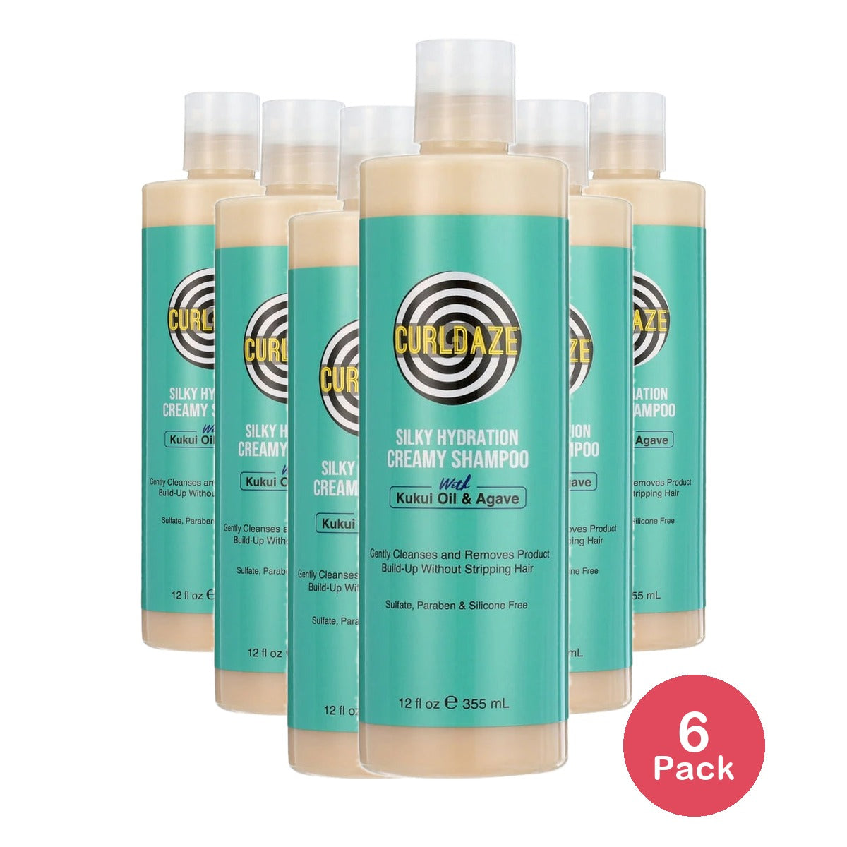 Curldaze Silky Hydration Cream Shampoo with Kukui Oil & Agave – 12 Fl. Oz (Pack of 6)