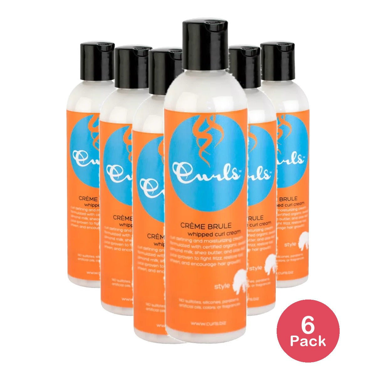 CURLS Creme Moisturizing Frizz Control Brule Hair Styling Cream with Organic Sweet Almond Milk, Shea Butter & Aloe Leaf Juice, 8 Fl. Oz (Pack of 6)
