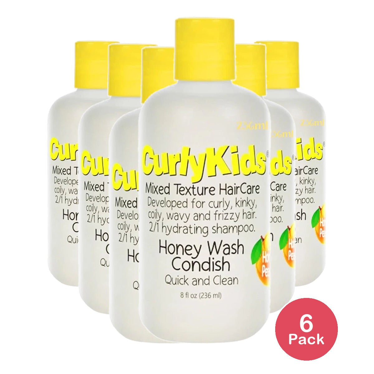 Curly Kids - Honey Peach! Honey Wash Condish Quick and Clean 8 Fl. Oz (Pack of 6)