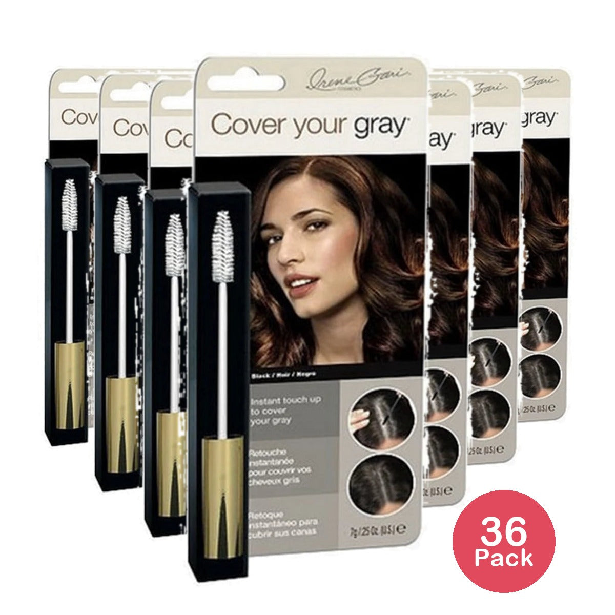 CYG (Cover Your Gray) Brush-In Hair Color Touch-Up, Black, 0.25 Oz (Pack of 36)