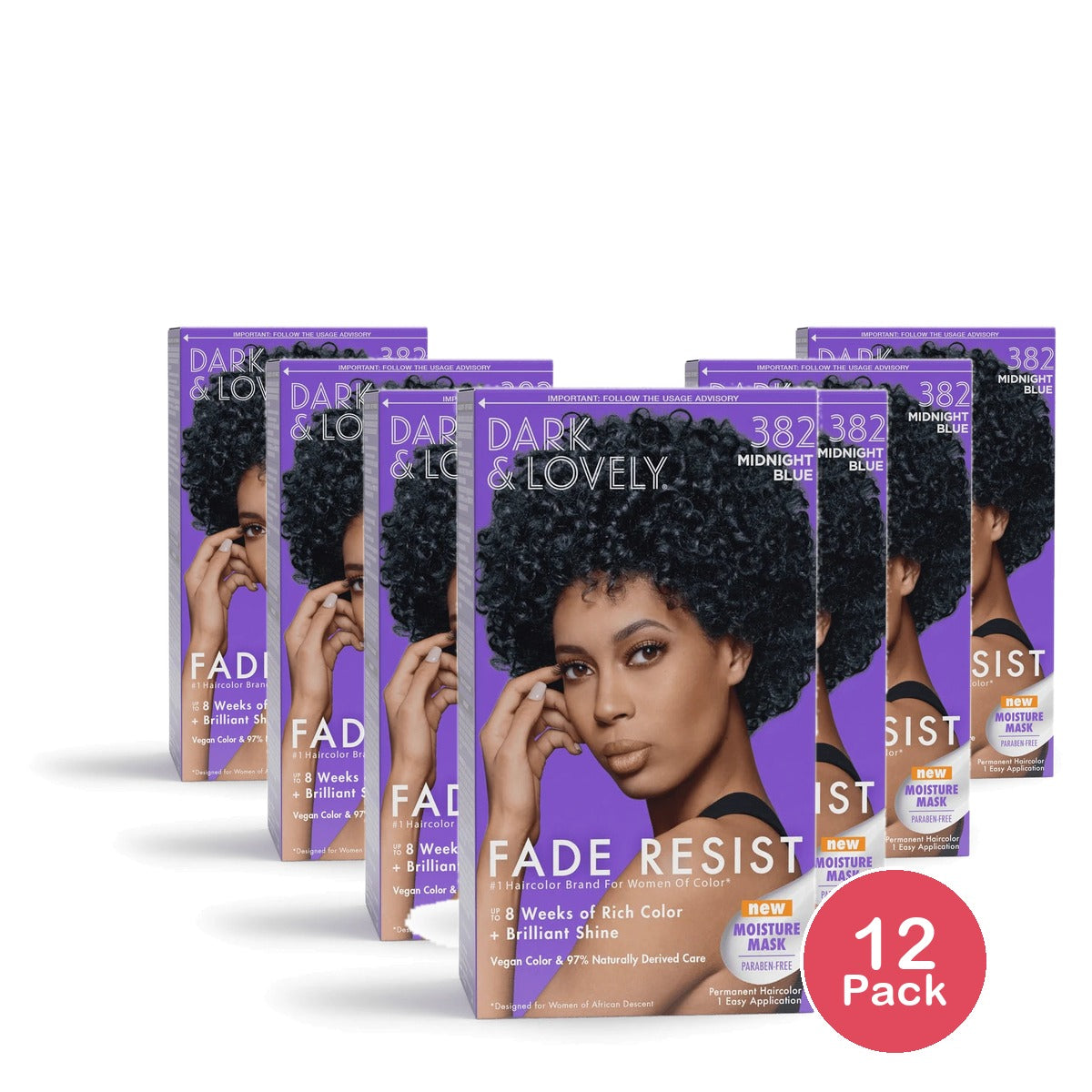 Dark and Lovely Fade Resist Permanent Hair Color  Unisex  382 Midnight Blue nan (Pack of 12)