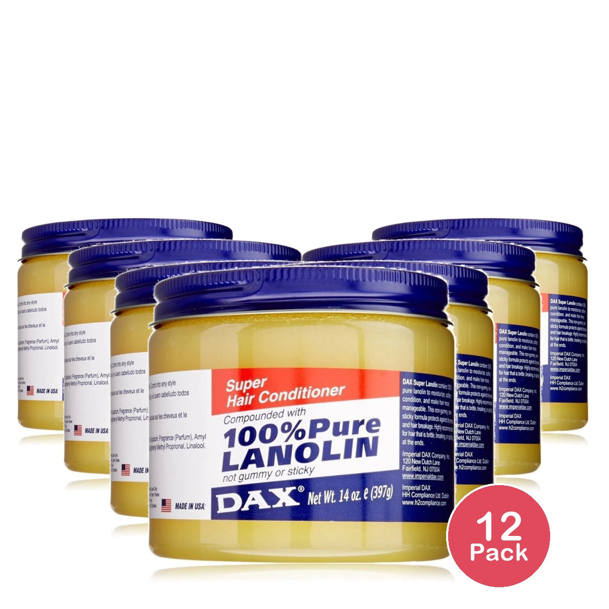 Dax 100% Super Pure Lanolin Hair Conditioner Jar - Ounces 14 Oz (Pack of 12)