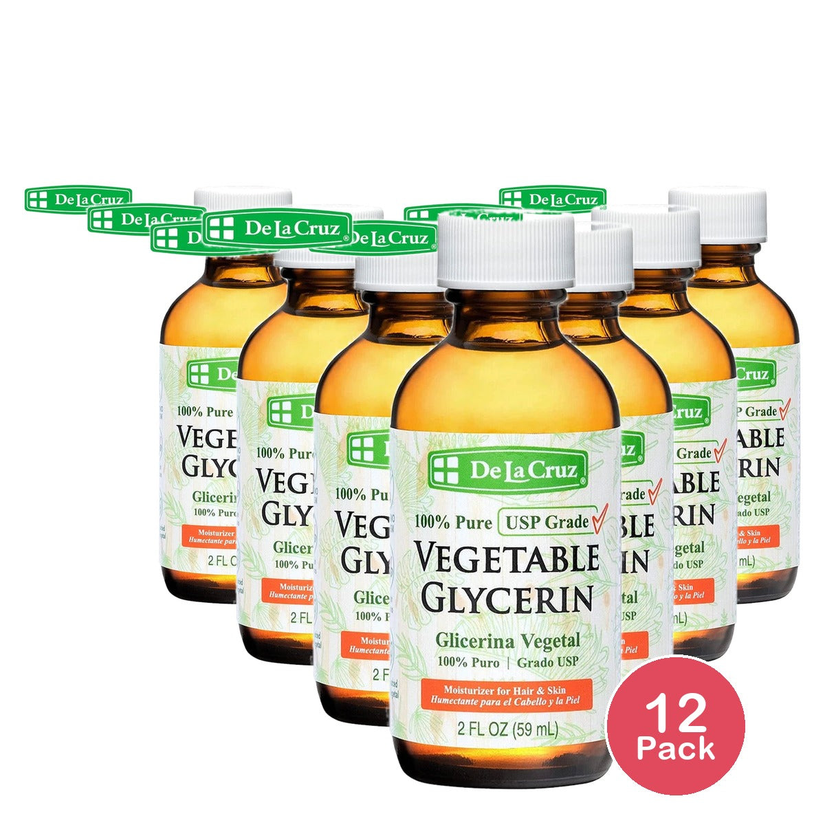 De La Cruz 100% Pure USP Grade Vegetable Glycerin Moisturizer for Skin and Hair 2. Oz (Pack of 12)