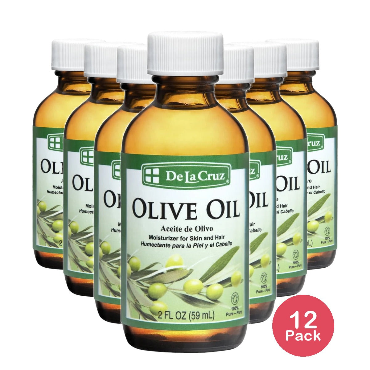 De La Cruz Olive Oil 100% Pure Expeller-Pressed Olive Oil Moisturizer for Skin 2 Oz (Pack of 12)