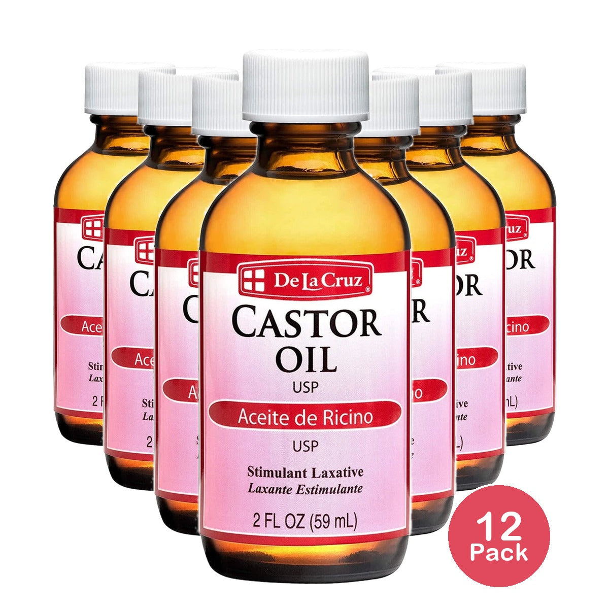 De La Cruz Pure Castor Oil for Eyelashes and Eyebrows Hair & Skin 2 fl Oz (Pack of 12)
