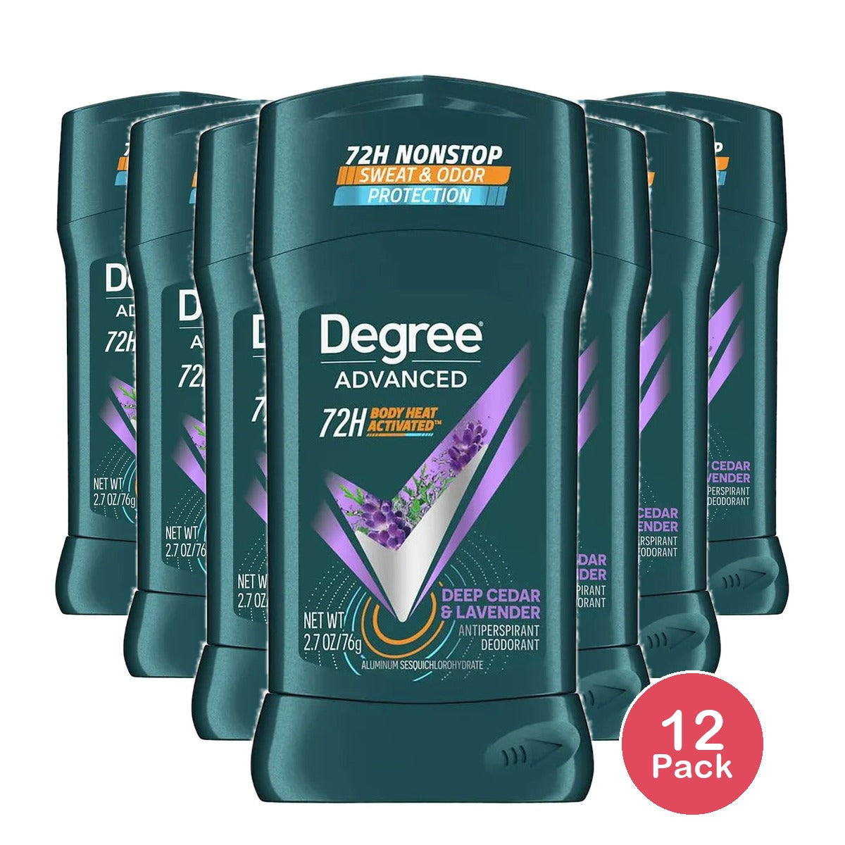 Degree Men Advanced Antiperspirant Deodorant Stick Deep Cedar and Lavender 2.7 Oz (Pack of 12)