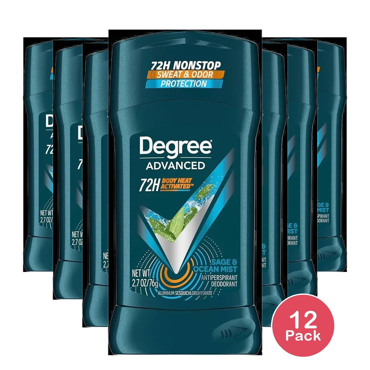 Degree Men Antiperspirant Deodorant Sage & Ocean Mist 72-Hour Sweat and Odor Protection 2.7 Oz (Pack of 12)