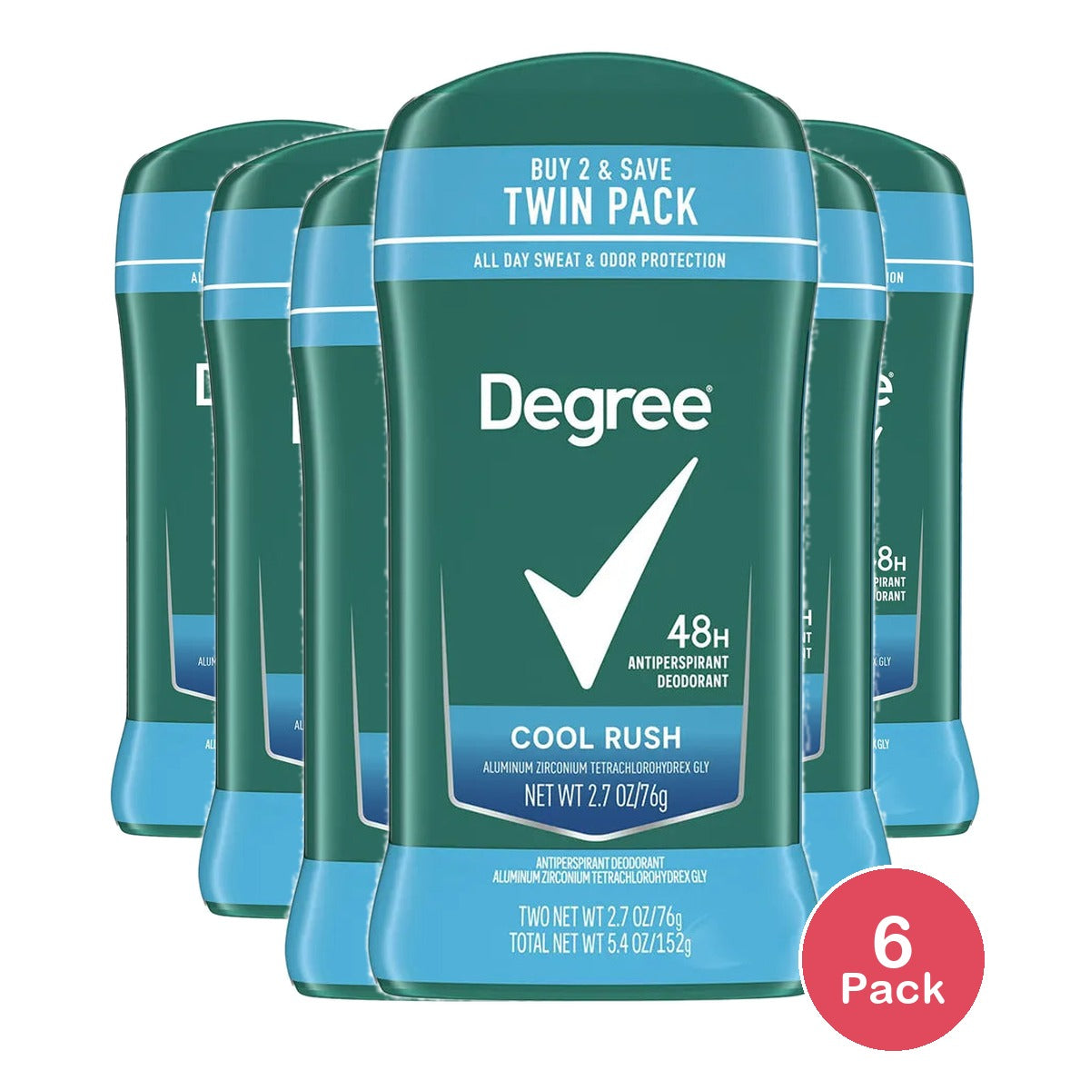 Degree Men Antiperspirant Deodorant Stick Cool Rush 2.7Oz (Pack of 6)