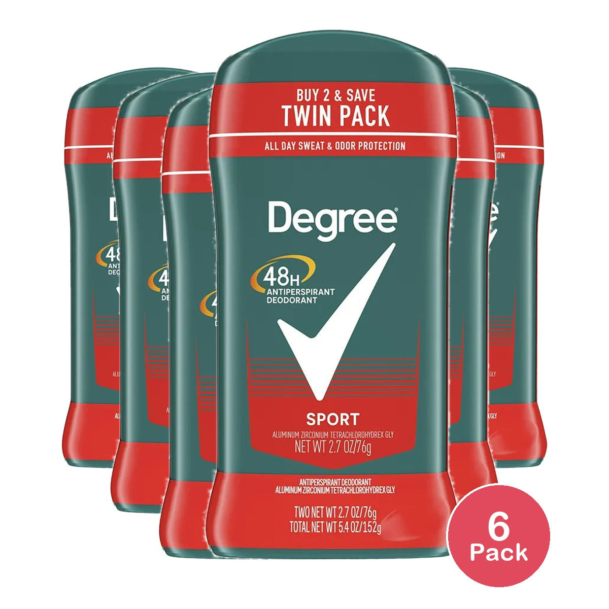 Degree Men Sport 48-Hour Antiperspirant & Deodorant Stick 2.7Oz (Pack of 6)
