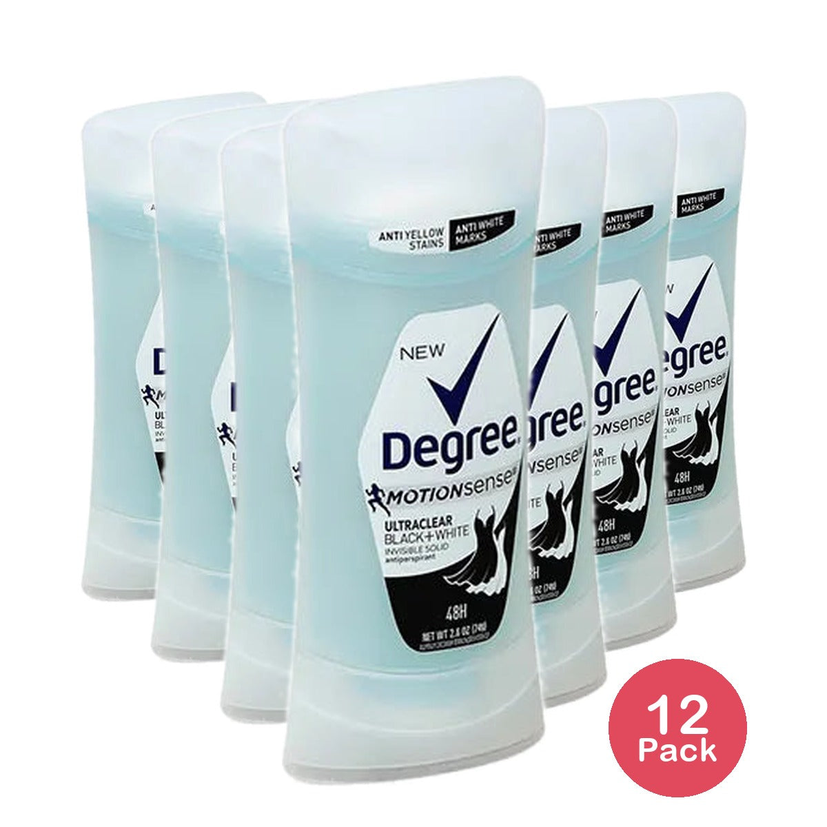 Degree MotionSense UltraClear Black Plus White Antiperspirant Deodorant Stick 2.6Oz (Pack of 12)