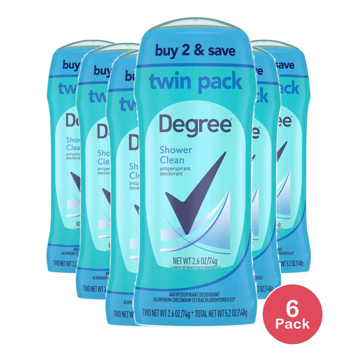 Degree Shower Clean 48-Hour Solid Antiperspirant & Deodorant 2Ct 2.6 Oz (Pack Of 6)