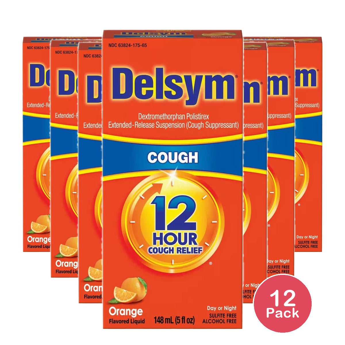 Delsym Adult Cough Relief Liquid - Orange - 5 OZ(Pack of 12)