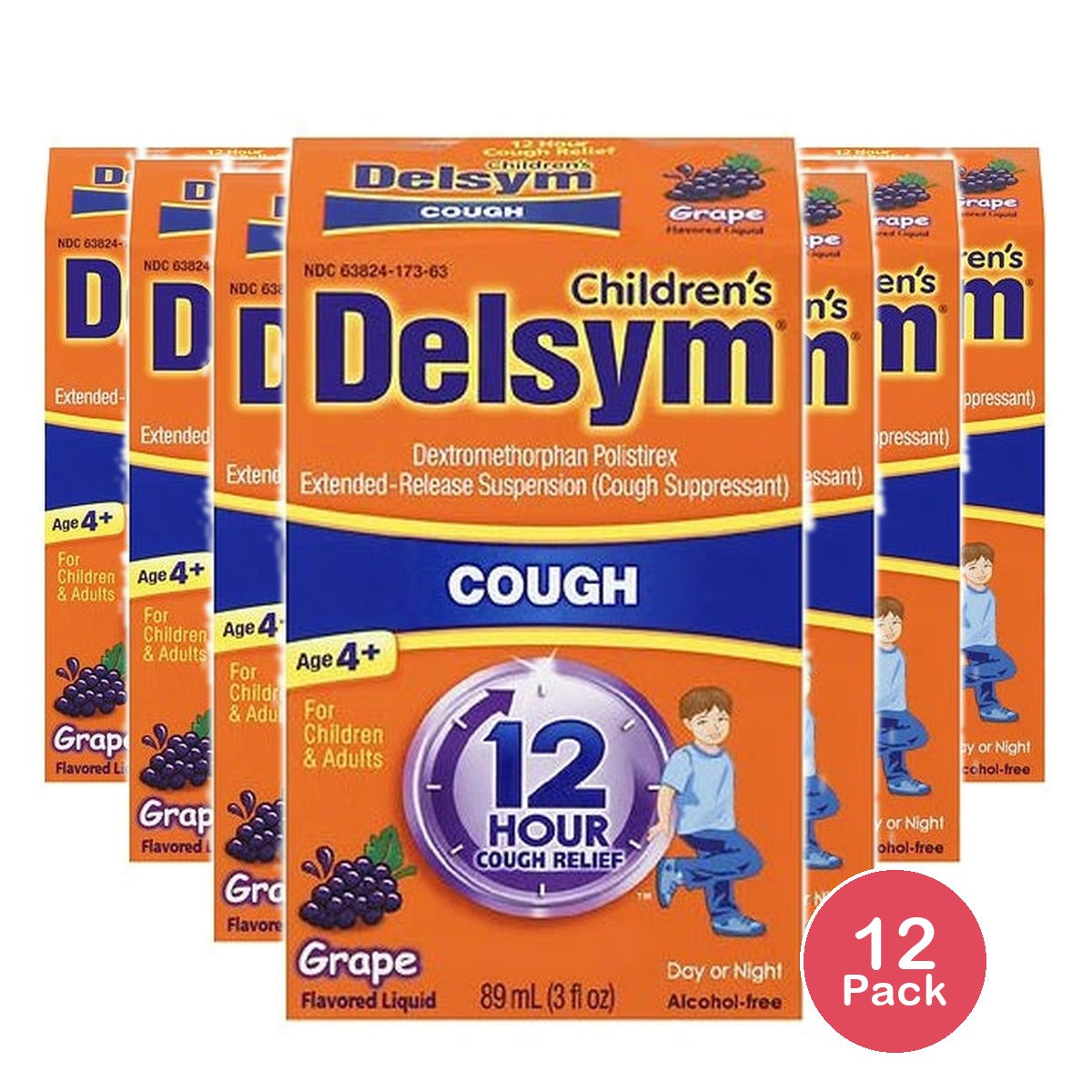 Delsym Cough Suppressant for Children & Adults Grape 3 fl oz(Pack of 12)
