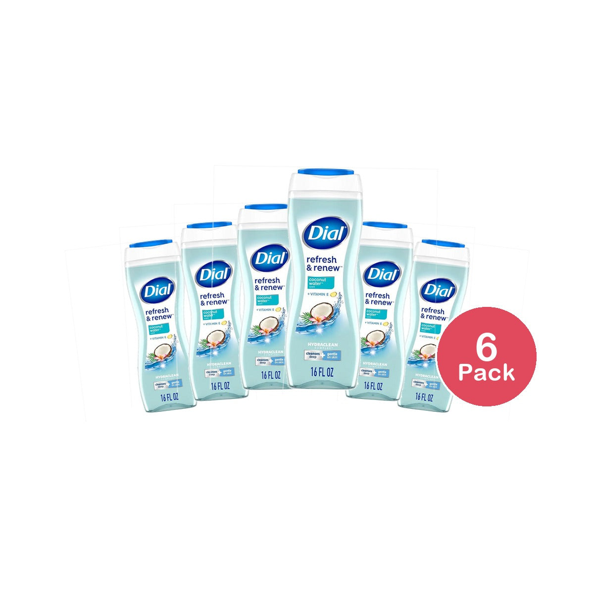 Dial Body Wash Refresh & Renew Coconut Water 16 Oz (Pack of 6)