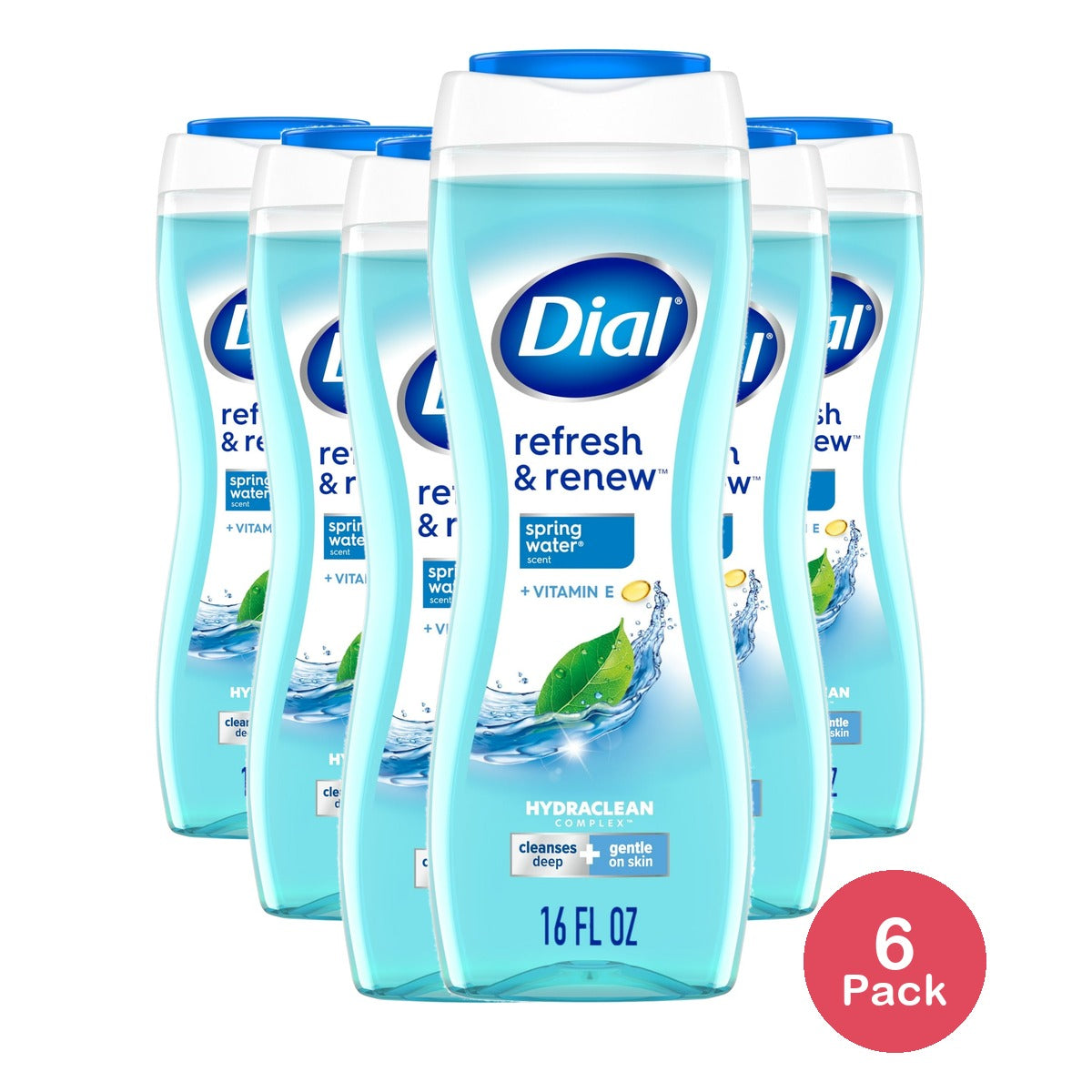 Dial Body Wash Refresh & Renew Spring Water 16 FL OZ (Pack of 6)