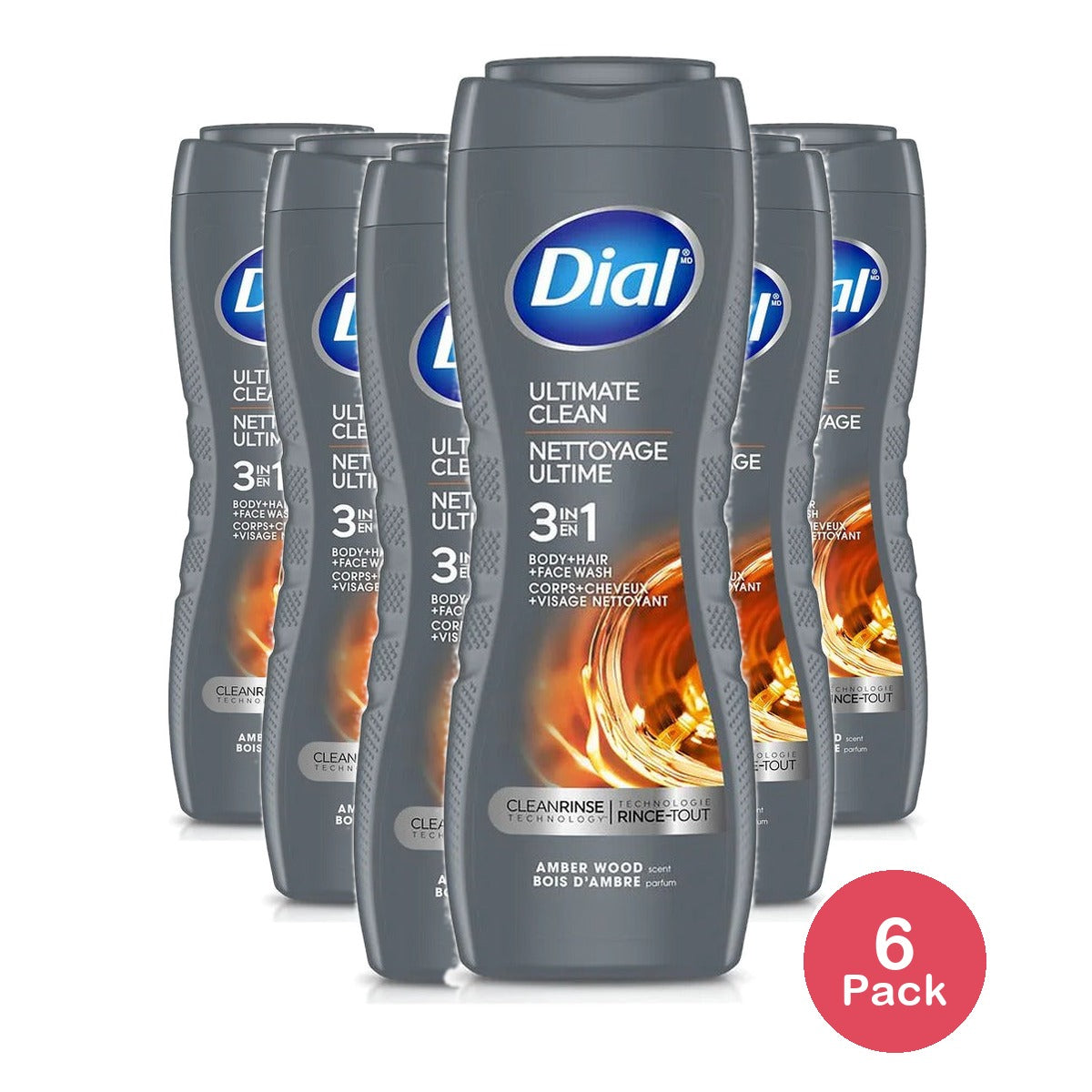 Dial Men 3-in-1 Body, Hair and Face Wash 16 Oz (Pack of 6)