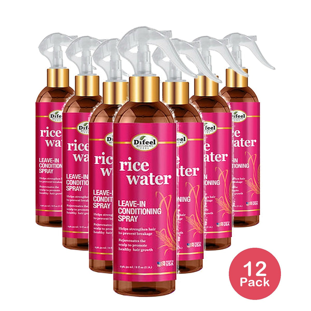 Difeel Rice Water Leave-In Conditioner 8 Oz (Pack of 12)