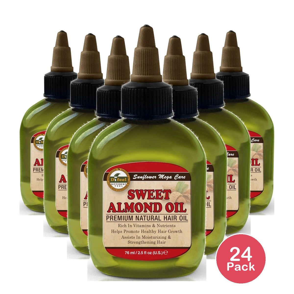 Difeel Sunflower Premium Mega Hair Oil Sweet Almond 2.5 Oz (Pack of 24)