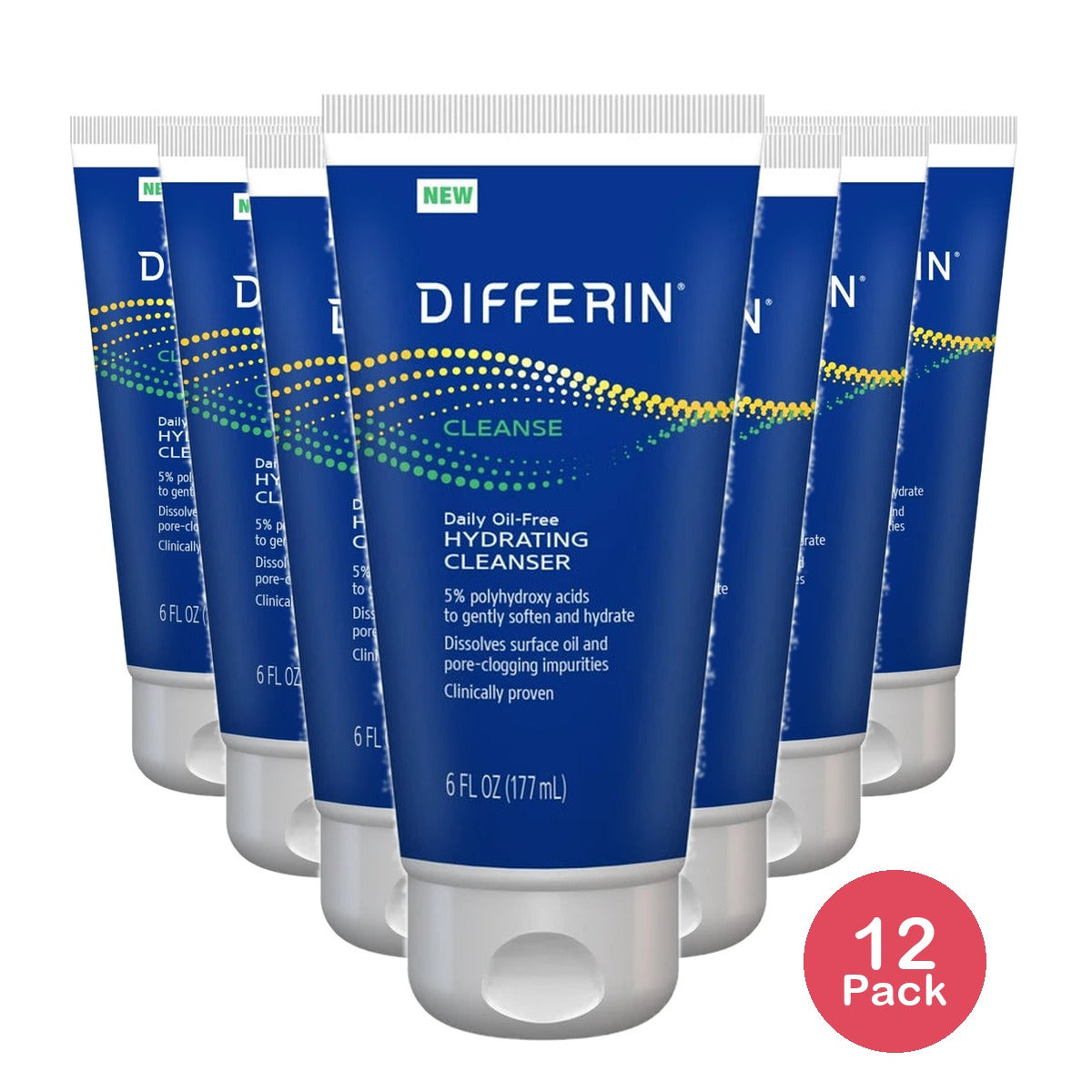 Differin Daily Oil Free Hydrating Cleanser Gentle Face Wash for Acne Prone Skin 6 oz (Pack of 12)