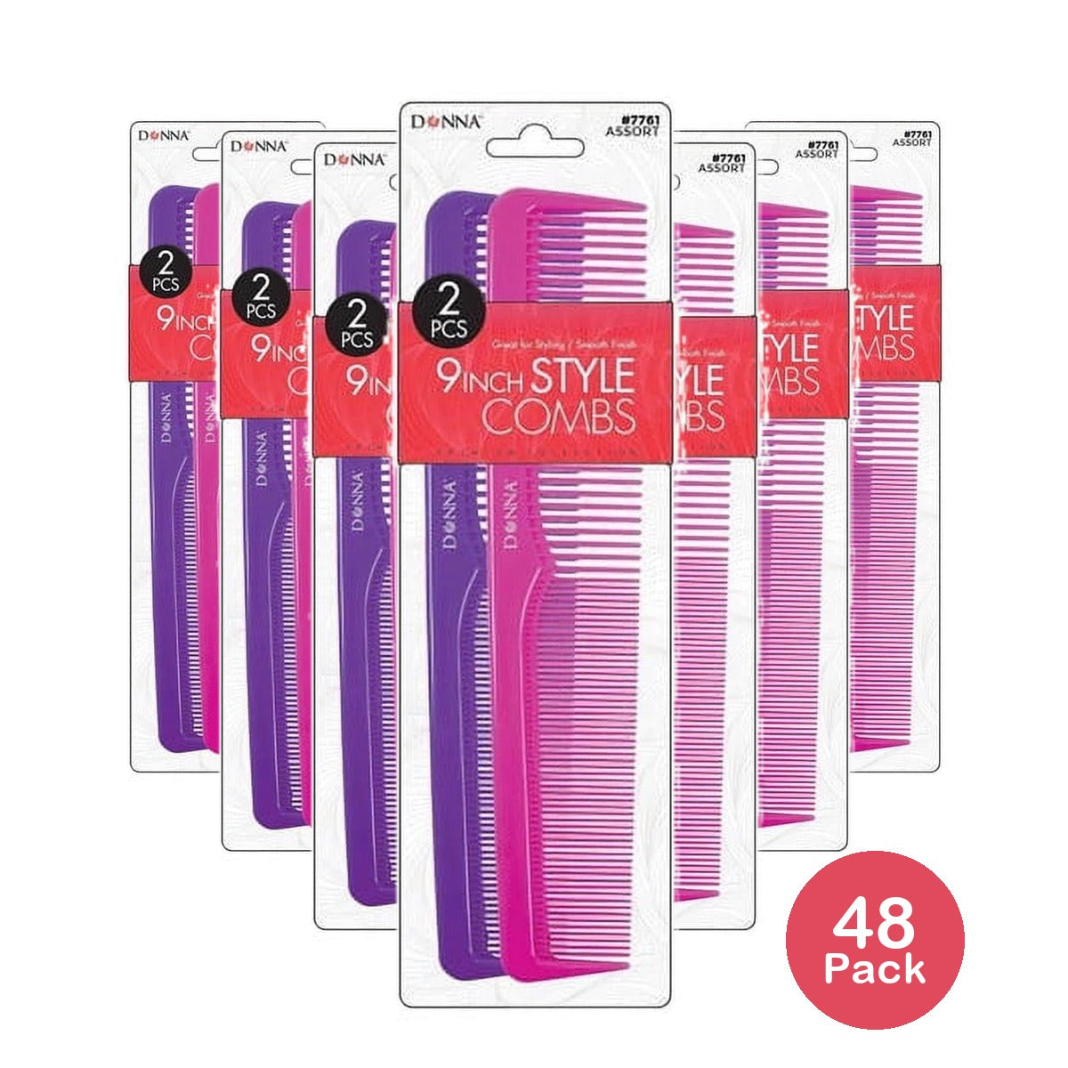 Donna 9 inches Style Combs Multi Colored 2 Ea nan (Pack of 48)