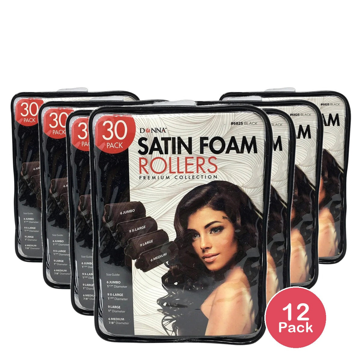Donna Black Satin Foam Rollers/curlers - Premium Collection - 30 Pack nan (Pack of 12)