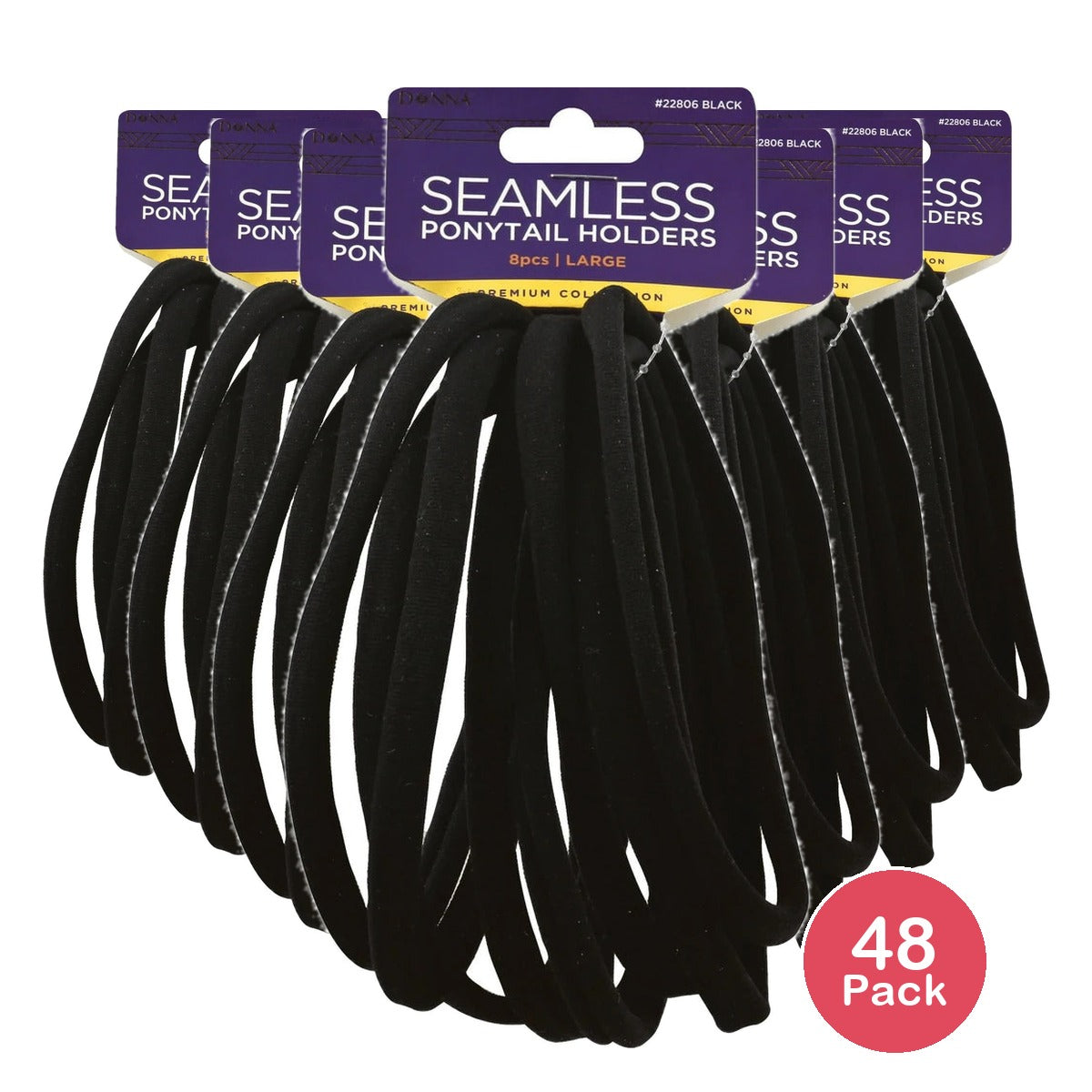 Donna Black Seamless Large Ponytail Holders 8 Each nan (Pack of 48)