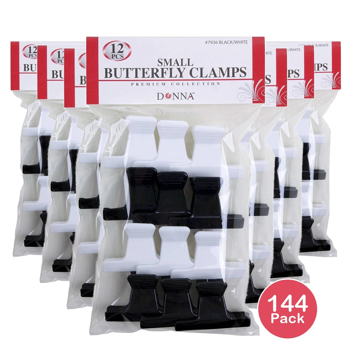 Donna Collection Butterfly Clamps Small Black & White (Pack of 144)