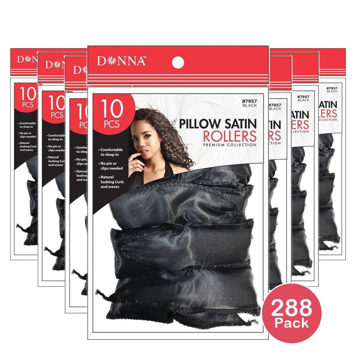 Donna Collection Pillow Satin Rollers Black (Pack of 288)