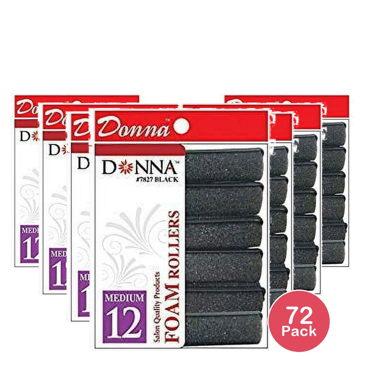 Donna Foam Rollers Medium Black  12 Count nan (Pack of 72)