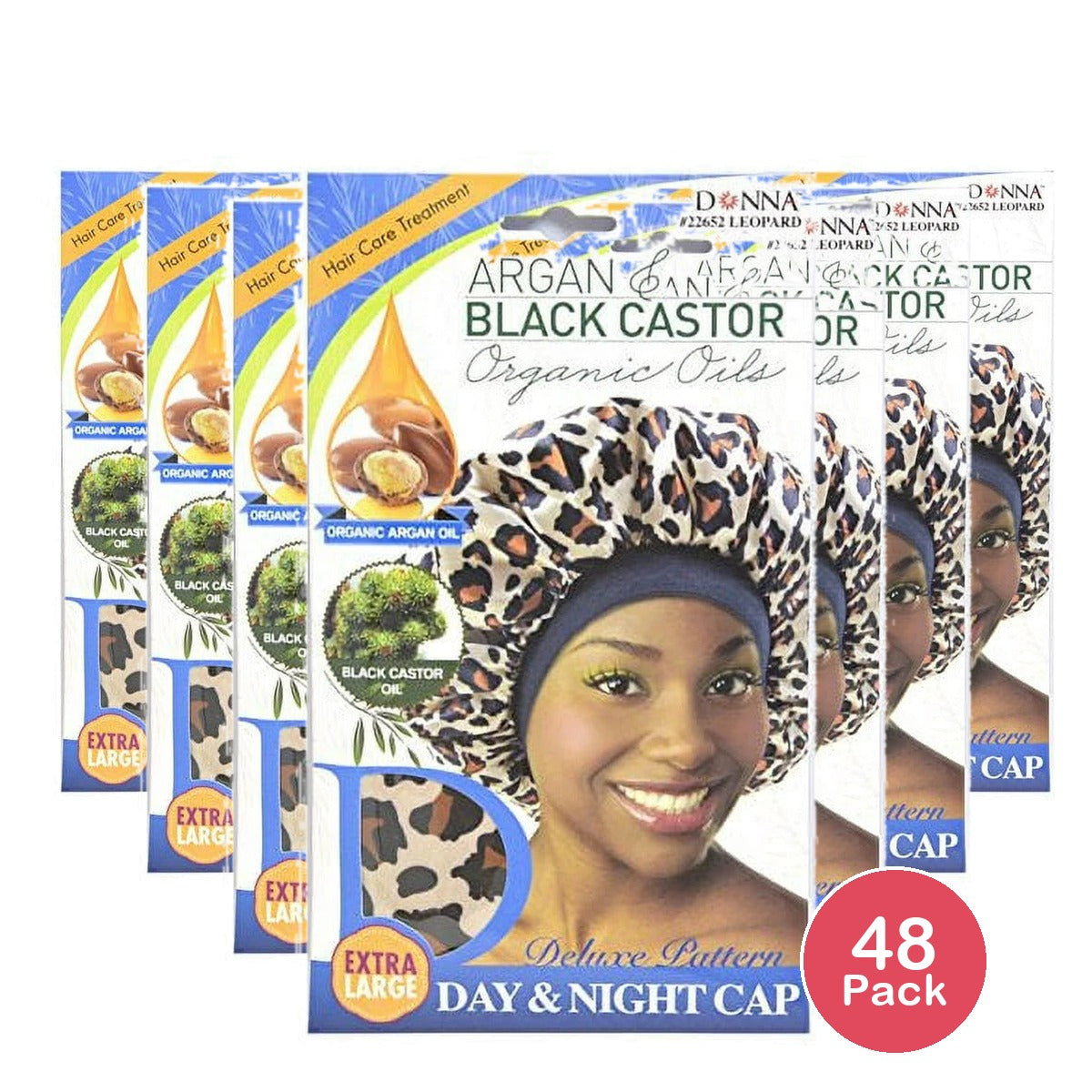 Donna Premium Deluxe Pattern Day and Night Cap Argan & Black Castor Oil Hair Car nan (Pack of 48)