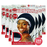 Donna Premium Satin Braid Bonnet & Adjustable Bonnet Black (Pack of 288)