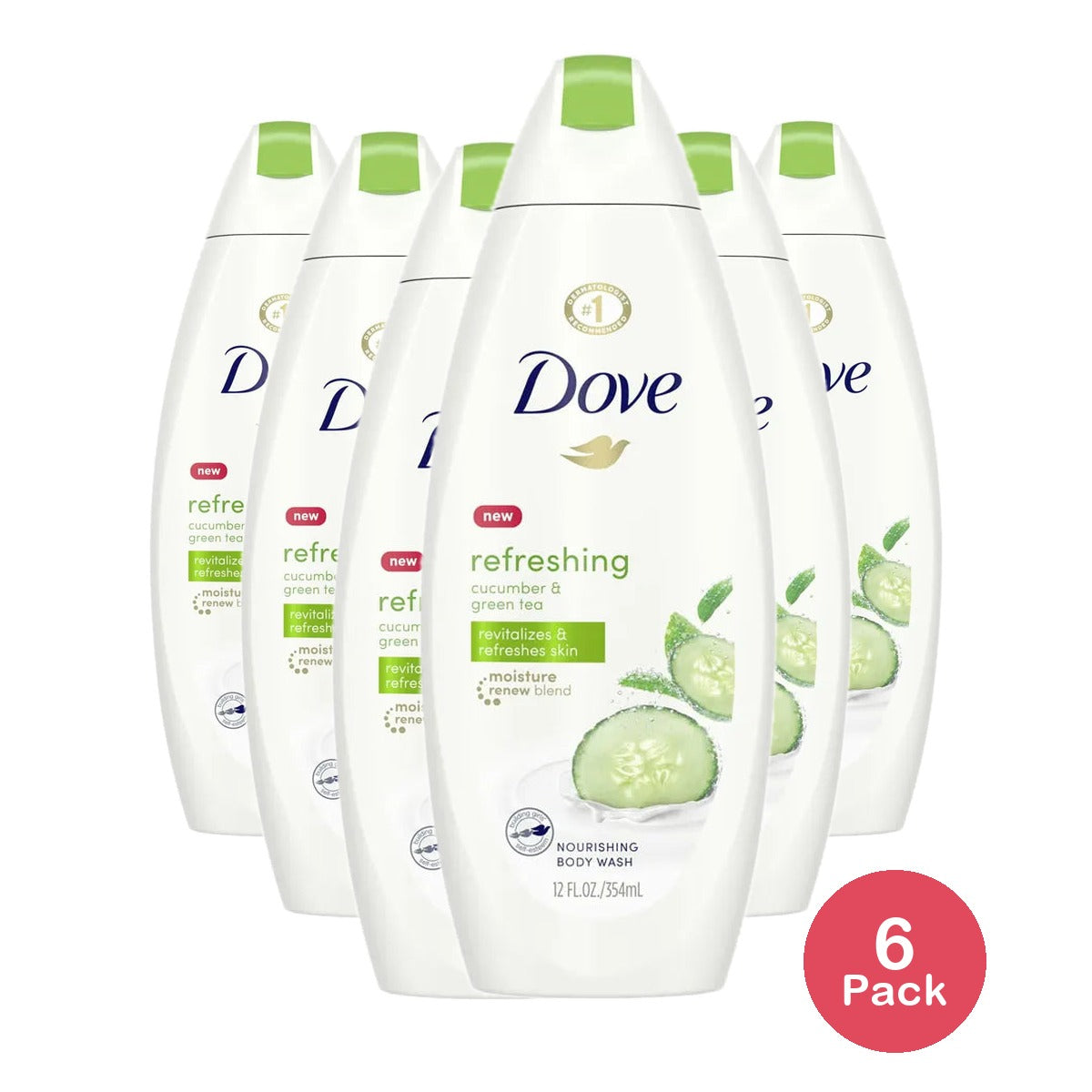 Dove All Day Moisturizing Body Wash Cool Moisture For Normal Skin 12Oz (Pack of 6)