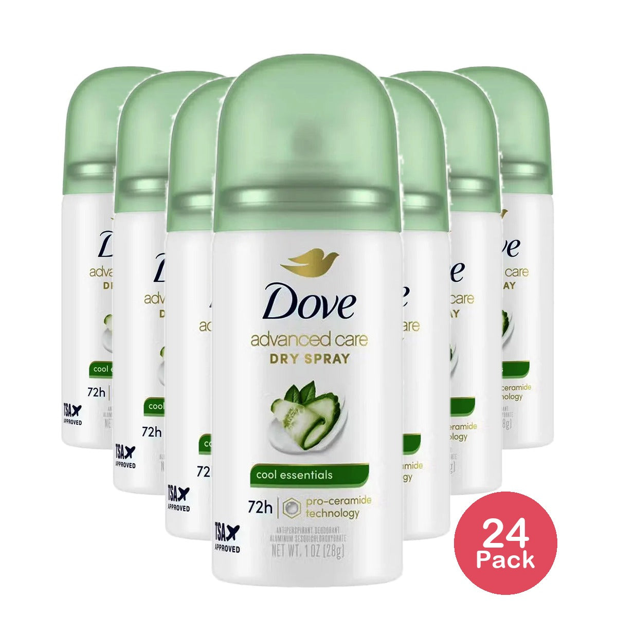 Dove Beauty Cool Essentials Antiperspirant Deodorant Dry Spray Trial Size 1Oz (Pack of 24)