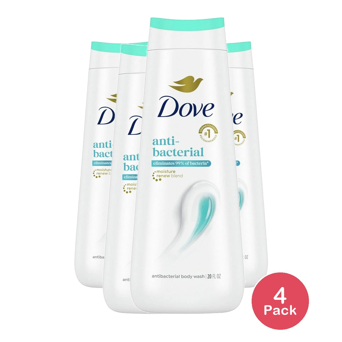 Dove Body Wash Antibacterial Care, Effectively Cleanses & Eliminates 99% of Bact 20 OZ(Pack of 4)